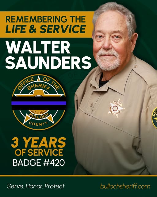 Bulloch County Sheriff’s Office memorial honoring Deputy John Walter Saunders, badge 420, with his portrait and a mourning band over the agency seal.