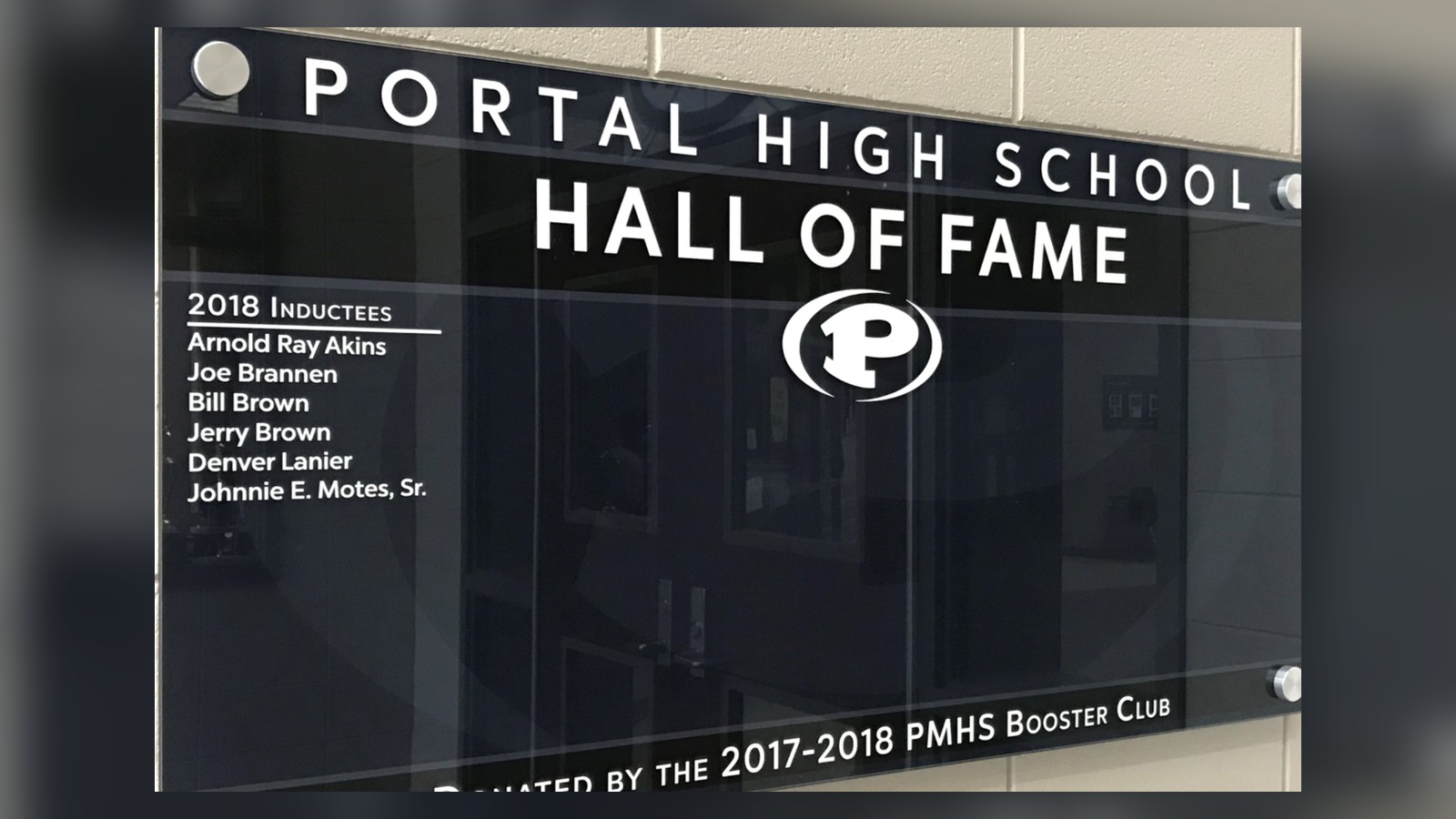 Portal High School Hall of Fame plaque listing its 2018 inductees.